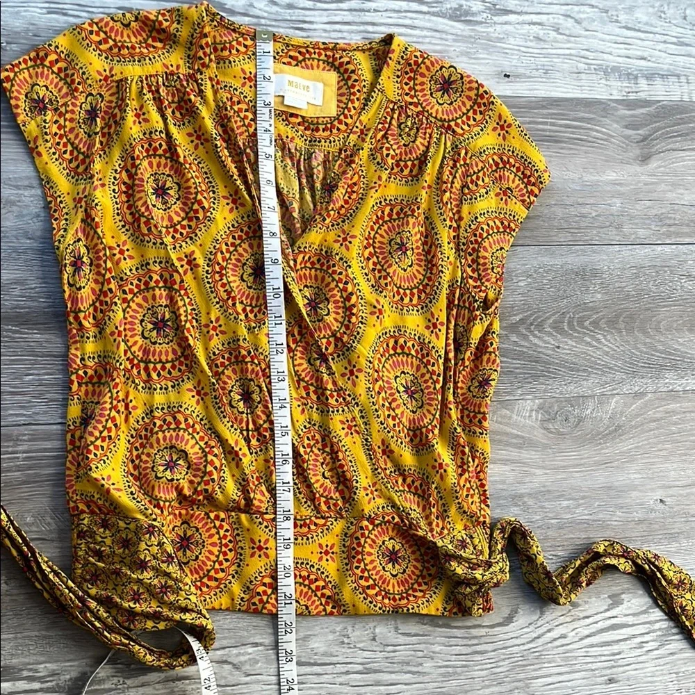 Maeve by Anthropologie Yellow Patterned Women's Top sizes small - Picture 7 of 9